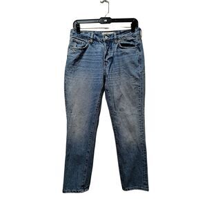 H&M L.O.G.G. Cropped Jeans Women's 8 Blue Button Fly Distressed Denim 29x25.5